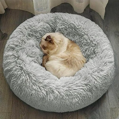 Imagen de DONWEI Cama Perros Gatos, Cómodo y Suave de Felpa Redondo Mascotas Cojín, Antiestres Lavable Redonda para Mascotas,para Perro Gato Medianos Pequeños(50cm Gris Claro)