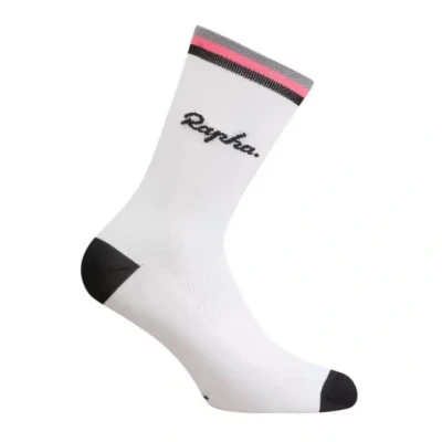 Imagen de Rapha LOGO Socks Unisex Calcetines de deporte, Talla: Medium, White/black/pink