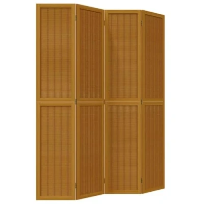 Imagen de vidaXL Biombo Separador de 4 Paneles, Pantalla Privacidad, Partición Habitación, Divisor para Oficina, Madera Maciza Paulownia Marrón