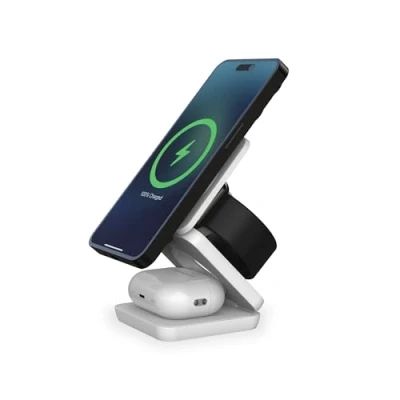 Imagen de Cargador Inalámbrico Ksix Cube 3en1 15 W Plegable Carga Rápida Compatible Magsafe Y Qi Apple Watch Airpods Blanco