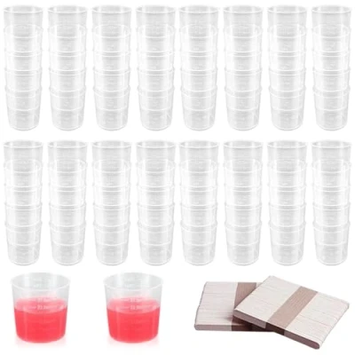 Imagen de GZjiyu 80 Piezas Vaso Medidor, 30 ml Jarra Medidora Plastico con Palos de Madera para Mezclar Pintura Epoxi Resina Laboratorio Cocina