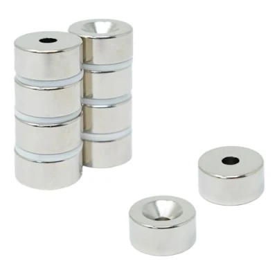 Imagen de Imán de neodimio para motores, motores eléctricos, maquinaria turbo y sensores 20 mm diámetro x 10 grosor 5,2 c/sumidero, 11 kg tracción (norte)