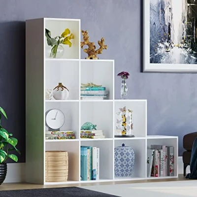 Imagen de Vida Designs Durham Estantería para escaleras, Organizador de Almacenamiento, Muebles Sala Estar (10 Cubos, Blanco)