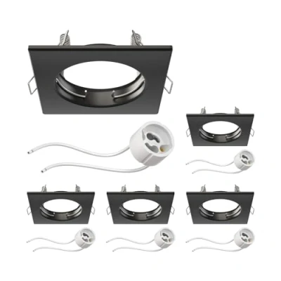 Imagen de ledscom.de 5 piezas Marco para empotrar en el techo RIR negro mate angular (LED/Halógeno/GU10/MR16/PAR16/50mm) incl. casquillo GU10