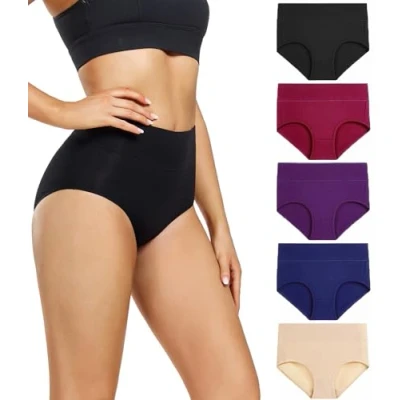 Imagen de wirarpa Braguitas Culotte Algodón para Mujer Bragas de Cintura Alta Cómodo Faja Reductora Ajustan Pack 5 Talla XL