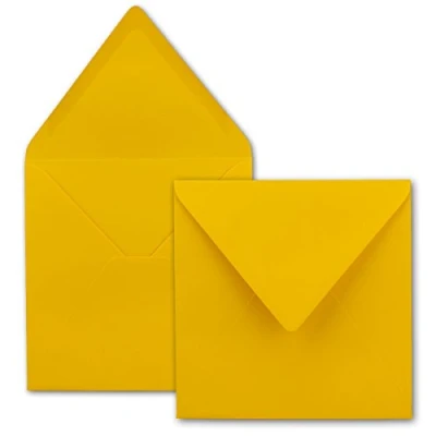 Imagen de 50x Sobres cuadrados en amarillo (amarillo) 15,5 x cm sin ventana, con cola húmeda 110 g/m² Para tarjetas de invitación a bodas, cumpleaños y más Serie FarbenFroh