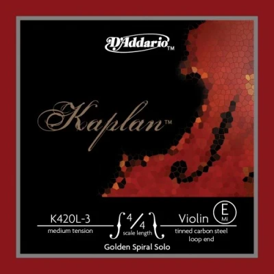 Imagen de D&#039;Addario K420L 3 Kaplan Golden Spiral 4/4 Scale Medium Tension Solo Loop End Single E String for Violin