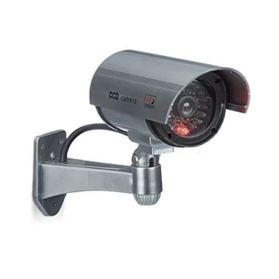 Imagen de Relaxdays 10020576 Cámara Vigilancia Falsa de Pared con Led, A Pilas, Seguridad, Plástico, 1 Ud, 11 x 31,5 8,5 cm, Plateado, Stück