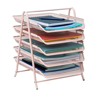 Imagen de Mind Reader Organizador de Escritorio con 5 bandejas deslizantes para Cartas, Documentos, Correo, Archivos, Papel, Rosa, Metal, Niveles