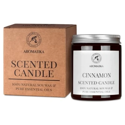Imagen de Vela Perfumada de Canela 150g 100% Aceite Esencial Pura Aromaterapia Fragancia para Hogar Cristal Regalo Idea Cumpleaños Navidad