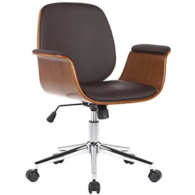 Imagen de CLP Silla De Oficina Kemberg En Cuero &amp; con Estructura Madera I Escritorio Moderna Regulable Altura, Color:Nuez/marrón