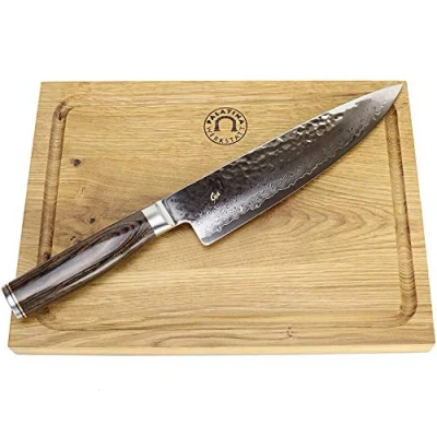 Imagen de KAI Shun Cuchillo de chef Tim Mälzer Premier TDM 1706 japonés ultraafilado + tabla cortar 100% hecha a mano única, 30 x 22 cm