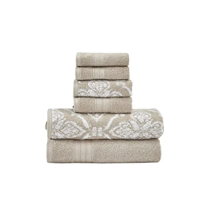 Imagen de Modern Threads Amaris Juego de 6 Toallas Reversibles Jacquard teñidas, baño, Mano y paños súper absorbentes Secado rápido, 100% algodón Peinado, Color Caqui