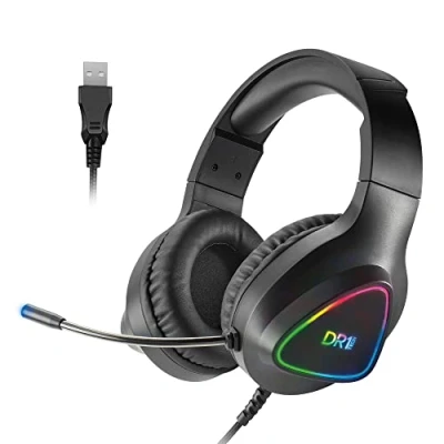 Imagen de DR1TECH GrayEagle+ Auriculares Cascos Gaming Profesional para PC con Cable USB Y Micrófono 7.1 Surround Sound New Gen Auricolares RGB Over Ear Driver 50mm (INMERSIÓN Total)
