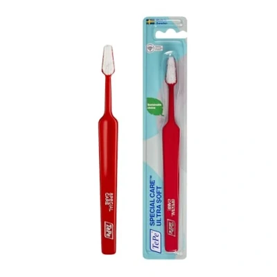Imagen de TePeSpecial Care Cepillo de dientes ultra suave/Cepillo manual para tejido bucal sensible/Indicado uso post operatorio/Tamaño regular/Color rojo