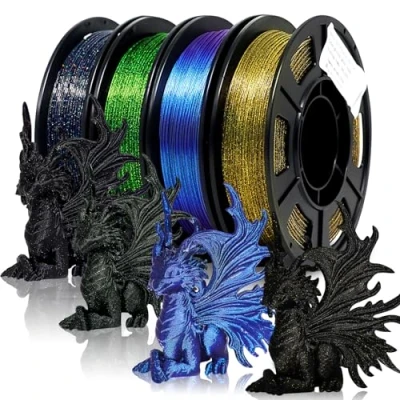 Imagen de Eono filamento PLA de 250 g x 4 juegos 1,75 mm (± 0,03 mm), para impresora 3D impresoras FDM, efecto brillante galaxia PLA, bobina 1 kg (2,2 libras)