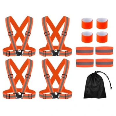 Imagen de Abiyou 4PCS Chalecos Reflectantes Seguridad, Chaleco Reflectante para Bicicleta, Bandas Reflectantes, Ajustable Ligero Chaleco, Ciclismo, Trotar, Correr, Senderismo(Naranja)