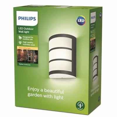 Imagen de Philips Aplique mural Python, lámpara LED de exterior, color antracita, luz blanca cálida, 6W