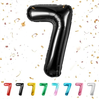 Imagen de Globo de cumpleaños con números 7 años XXL Negro lámina en 40 pulgadas 101 cm para decoración número cumpleaños…