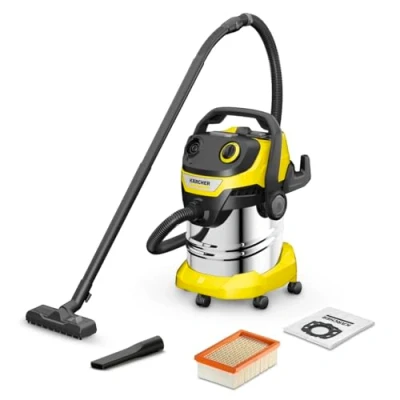Imagen de Kärcher Aspirador en Seco y Húmedo, con Ruedas Bolsa, Compacto, WD 5 S V 25/5/22, filtro plegado plano, fieltro, 1100 W, depósito: 25l, manguera aspiración: 2,2 m almacenamiento de