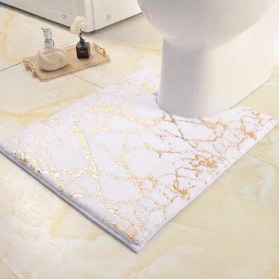 Imagen de QJHOMO alfombrilla de baño antideslizante, lavable, con recorte blanco, alfombra baño, decoración lujo, accesorios suave microfibra absorbente, 50 x 60 cm