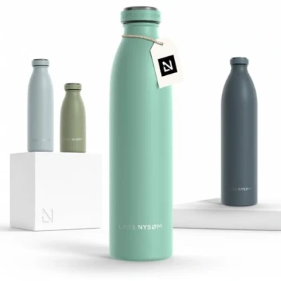 Imagen de Lars NYSØM Botella de Acero Inoxidable aislada 0,75l Agua 0,75 litro a Prueba Fugas para Deportes, Bicicleta, Perro, (Aqua Turquoise, 750ml)