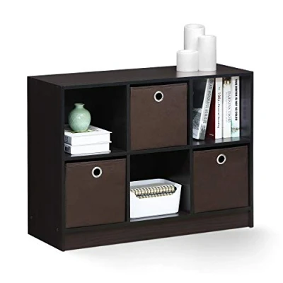Imagen de Furinno Librería Básica 3X2 con Contenedores, Nogal Oscuro, 99940 Dwn
