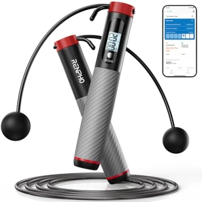 Imagen de RENPHO Smart Cuerda para Saltar con Contador, Combas Ajustable fitness, inteligente Análisis de Datos Aplicación, Profesional Entrenamiento Mujer Niños adultos MMA, Gris