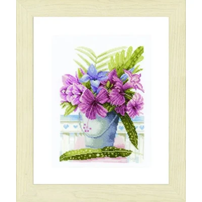 Imagen de Lanarte Flores EN Bucket Aida, Algodón, Blanc