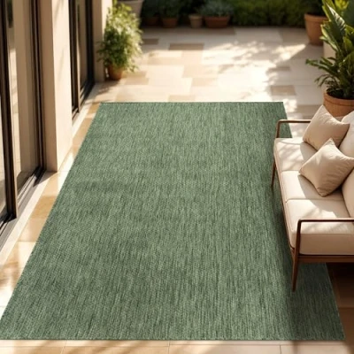 Imagen de Paco Home Alfombra Exterior Interior Balcón Terraza Cocina Monocolor Jaspeado, tamaño:200x280 cm, Color:Verde