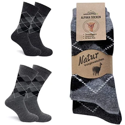 Imagen de MOUNTREX® calcetines de alpaca, lana para hombre y mujer, invierno, cálidos, térmicos, finos, peluche, 2 pares, Vaquero/Negro Cuadros,