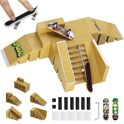 Imagen de ideallife Juego de Accesorios para monopatín y rampa, rampa niños Adolescentes Fingerboard Mini Finger Skateboard Diapasones Ultimate Parks (5 Unidades)