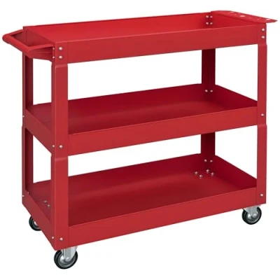 Imagen de DURHAND Carro de Herramientas con Ruedas Taller Acero 3 Estantes Almacenamiento y Asa Lateral para Garaje Mecánico Hogar Carga 150 kg 83x35,3x76 cm Rojo