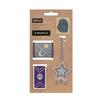 Imagen de LÄSSIG Juego de colgantes y parches (2 uds.) con cierre a presión/BOLD Match School Patches Set Universe purple
