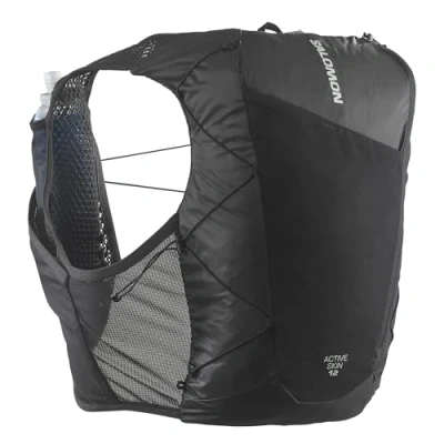 Imagen de Salomon Active Skin 12 Chaleco de Hidratación Trail Running Senderismo MTB Unisexo con frascos incluidos, sencilla, Ajuste preciso, Negro, L