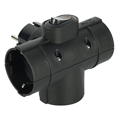 Imagen de Electraline 55091 Adaptador Triple con Tres Lateral Schuko 16A Regleta Base Multiple 3 Tomas, Interruptor ON/Off, Negro