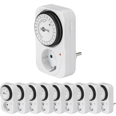 Imagen de Goobay 64896 Temporizador analógico para Interiores, Temporizador, 15 Minutos Ajustable, Control LED, Funcionamiento Continuo, Juego de 10 Unidades, tamaño pequeño