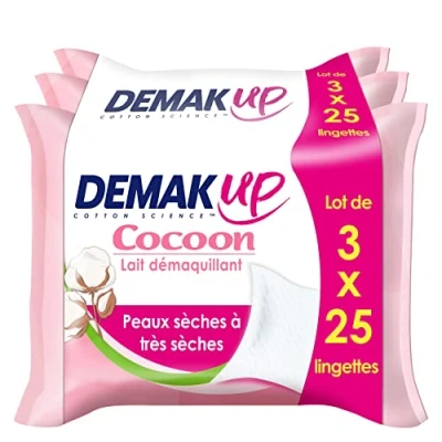 Imagen de demak&#039; Up Cocoon 3 paquetes de 25 toallitas leche Desmaquillante Piel Seca/sensibles