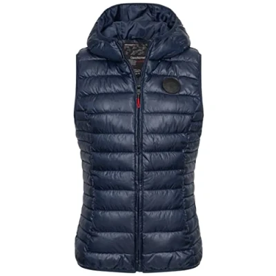 Imagen de Geographical Norway chaleco acolchado de entretiempo otoño invierno cortavientos con capucha, azul marino, XL