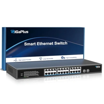 Imagen de Conmutador Ethernet no administrado de 26 Puertos y 2.5Gb con 24 Base T 2.5G 2 SFP+ 10G. GiGaPlus para NAS/PC 2.5Gbps enrutador WiFi6