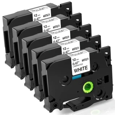 Imagen de 5x Fimax tze 231 12mm 0.47 Negro sobre Blanco Reemplazo Brother P touch Label Tape TZe231 TZ231, para PT H100LB P300BT 1010 GL H105 H100R H108GT PTH107B