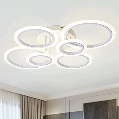 Imagen de EFPD Moderno LED regulable por control remoto 6 Anillo de luz techo 72W 6400LM, para sala estar, dormitorio, cocina, comedor techo, blanco, 3000 6500K