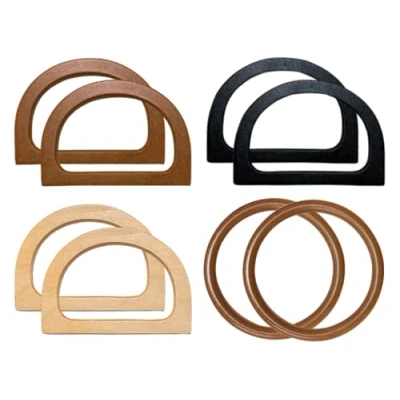 Imagen de Hitopin 8 Pieza Asas de Madera para Bolsas, Bolsos en Forma D, Bolso Mano, Redonda Asa Bolso, Manualidades,Bolsos,Bolsas Compras