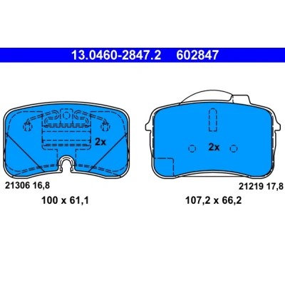 Imagen de ATE 13.0460 2847.2 Juego de pastillas freno preparado para indicador desgaste, excl. contacto avisador desgaste AUDI: 100 C4 Berlina