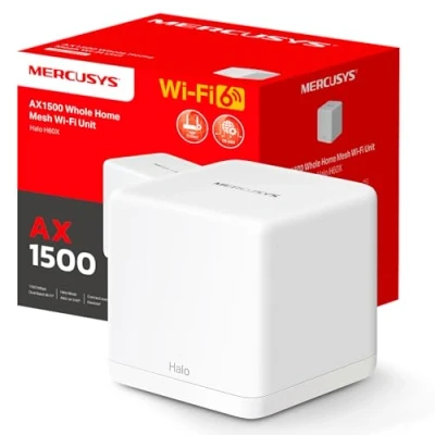 Imagen de Mercusys TP Link Router Mesh WiFi 6 AX1500Mbps, 3 Puertos Gigabit WAN/LAN, Control Parental, y Ap, Conecta hasta 100 Dispositivos, Cobertura de 230 m², Halo H60X (1 Paquete)
