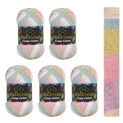 Imagen de Wollbiene Crazy Cotton Batik 6060 5 ovillos de 100 g lana para tejer (500 g, 55% algodón, degradado), multicolor