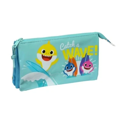 Imagen de BABY SHARK SURFING Portatodo Triple, Estuche Infantil, Niño, Ideal para Niños en Edad Escolar, Cómodo y Versátil, Calidad Resistencia, 22x3x12 cm, Color Azul Blanco