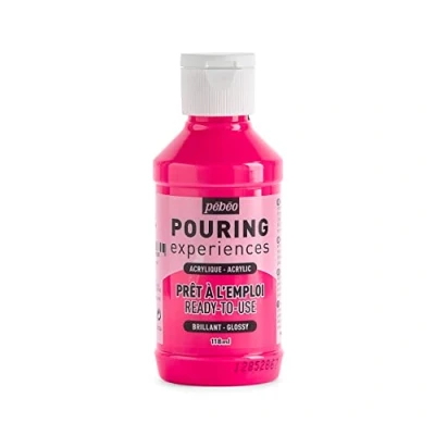 Imagen de Pebeo Experience 118ml Pouring Experiences Pintura acrílica premezclada Lista para Usar, Ideal Arte Fluido, Rosa Fluorescente, 118 ml,