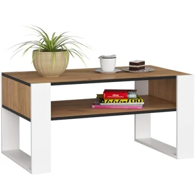 Imagen de AKORD Mesa de Centro DOMI Quercia Craft 92 cm, Frente, Color Blanco Mate, 92x53x45 cm