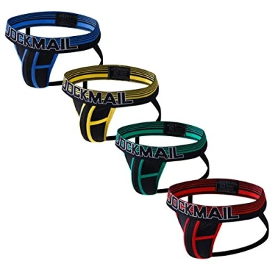 Imagen de JOCKMAIL Paquete de 4 calzoncillos malla para hombre con correas hombre, Rojo+azul+verde+amarillo, XL